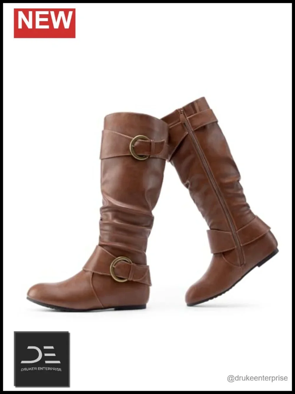 Women's Knee High Slouchy Boots with Hidden Wedge Heel - Faux Leather & Faux
